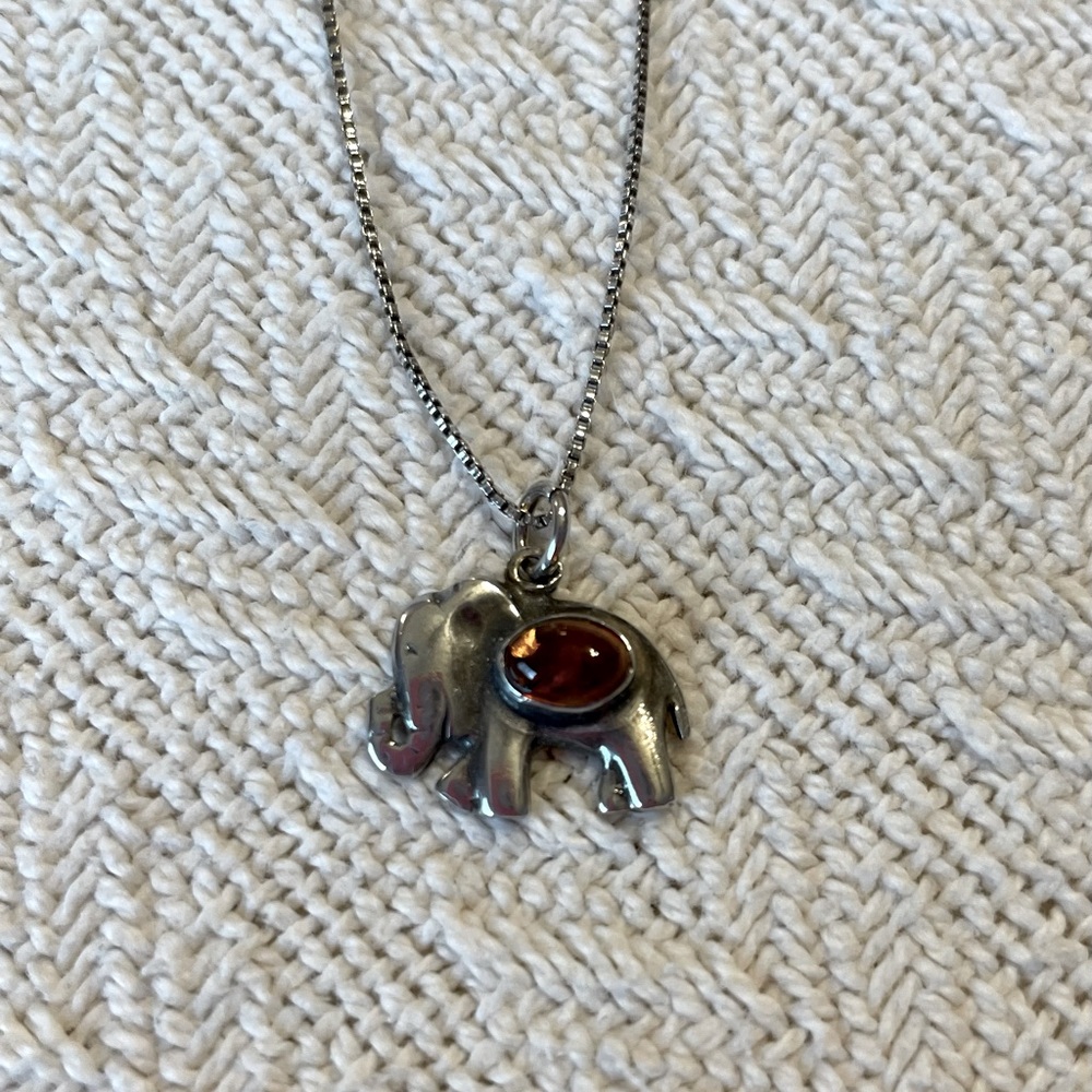 Necklace with Elephant charm, Amber stone